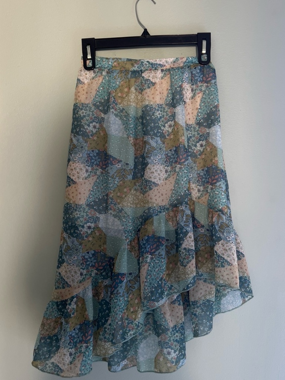 Knitworks Fairy Core Blue Green Asymmetrical Ruffle Hem Skirt Size Medium Boho